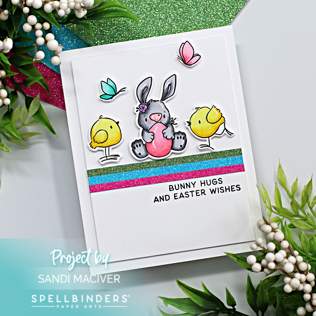 hand made easter card with bunnies and chicks created with new card making supplies from Spellbinders