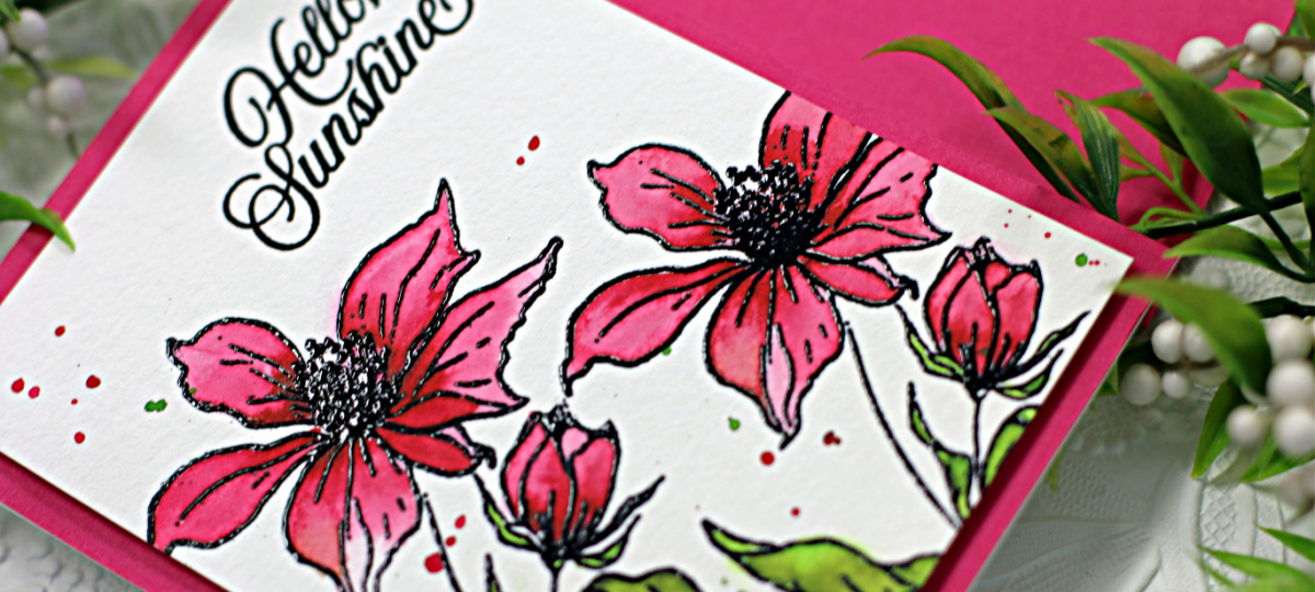 hand made watercolor card with pink watercolor flowers created with new card making products from Simon Says Stamp