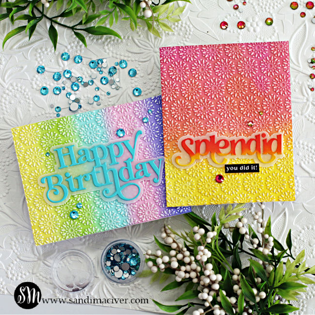 two hand made cards with ink blended fronts and embossed background created with new card making supplies from Simon Says Stamp