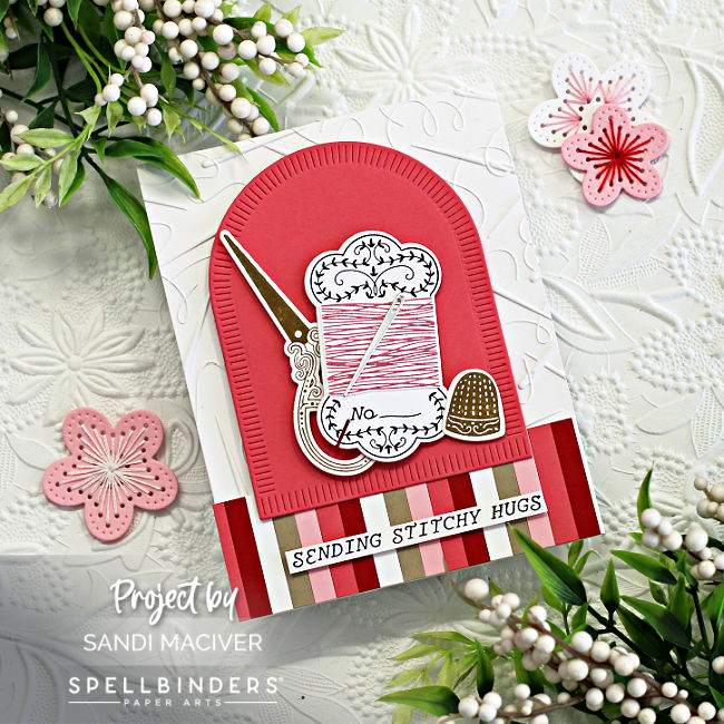 hand made easel card with a large die cut jar full of sewing notions created with new card making supplies from Spellbinders