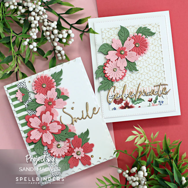 hand made greeting cards in two tone pink with gold highlights created with new card making supplies from Spellbinders 