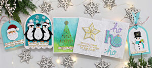 6 hand made Christmas tags and cards with stitched details