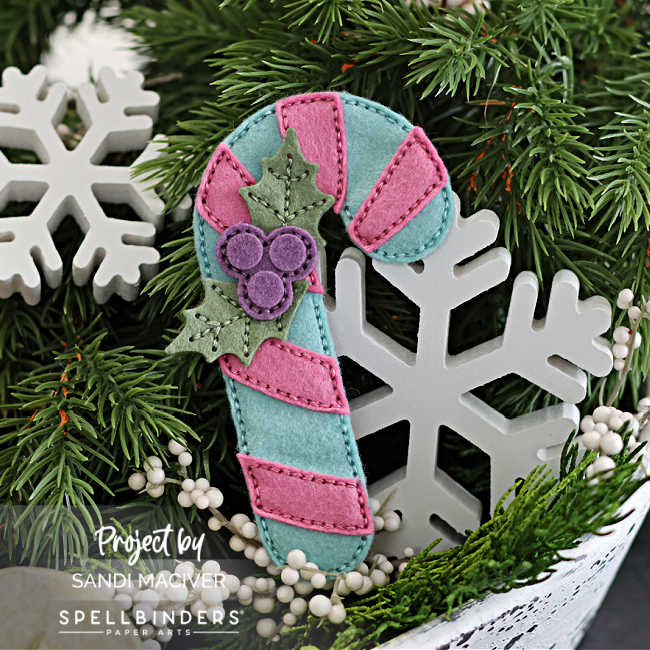 pink and blue felt candy cane hand stitched together