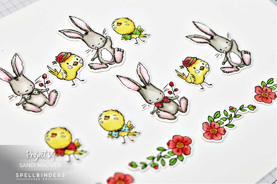 a sheet of copic colored chicks and bunnies