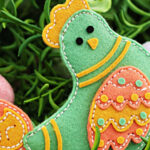 hand made felt stitched chick in green yellow and orange Easter Colors