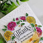 Handmade fall thank-you card featuring colorful mums, greenery, pumpkins, and a large Thanks sentiment, created with the Simon Says Stamp Grateful Moments Bundle.