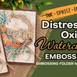 Two fall thank-you cards featuring Distress Oxide watercolor embossing with pumpkins, foliage, berries, and gold accents, for Embossing Folder Magic #9.